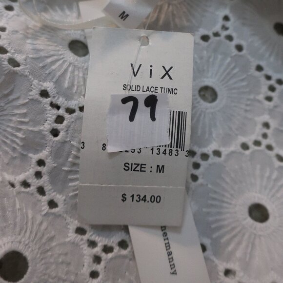 NWT Womens Vix White Solid Eyelet Lace V-Neck Swim Cover-Up Tunic Dress M - Picture 11 of 11